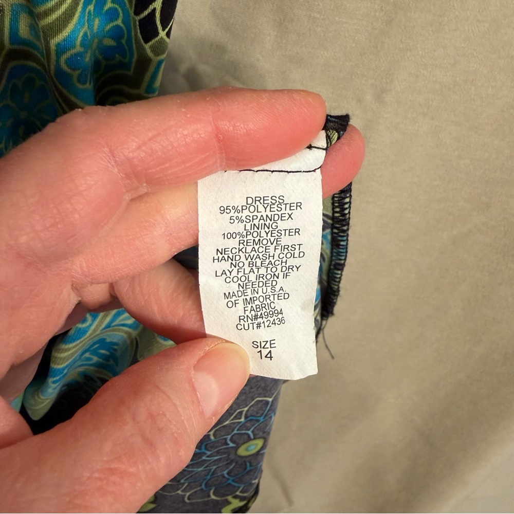 R & M Richards 14 Vintage Blue/Green Floral Baby Doll Fit/Flare Y2K Party Dress - Picture 5 of 8